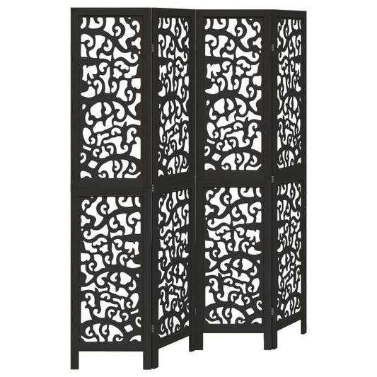 vidaXL Room Divider 4 Panels Black Solid Wood Paulownia