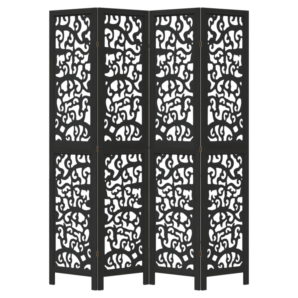vidaXL Room Divider 4 Panels Black Solid Wood Paulownia