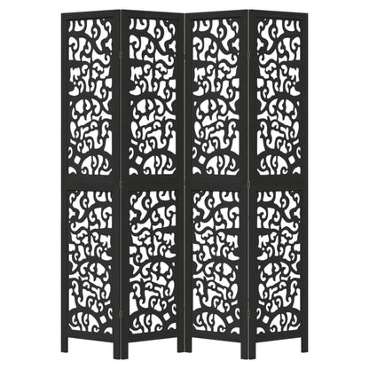 vidaXL Room Divider 4 Panels Black Solid Wood Paulownia