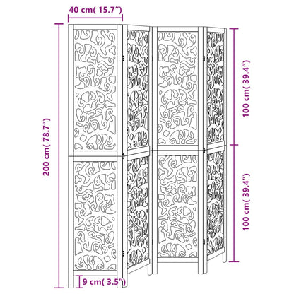 vidaXL Room Divider 4 Panels Black Solid Wood Paulownia