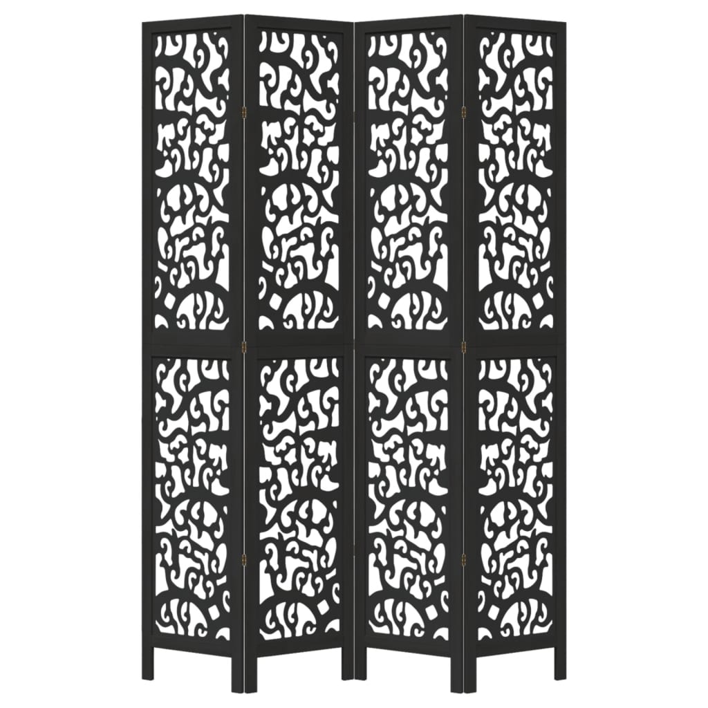 vidaXL Room Divider 4 Panels Black Solid Wood Paulownia