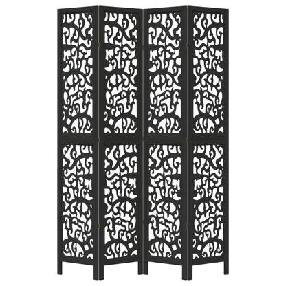 vidaXL Room Divider 4 Panels Black Solid Wood Paulownia