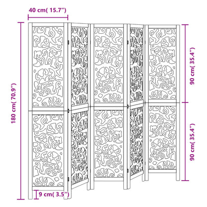 vidaXL Room Divider 5 Panels Black Solid Wood Paulownia