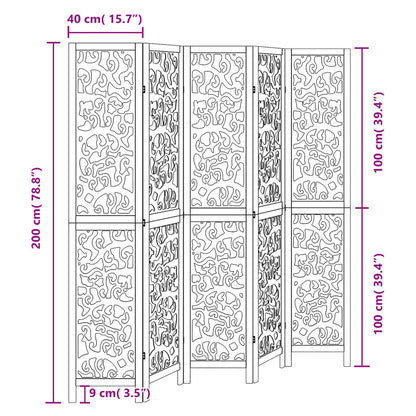 vidaXL Room Divider 5 Panels Black Solid Wood Paulownia