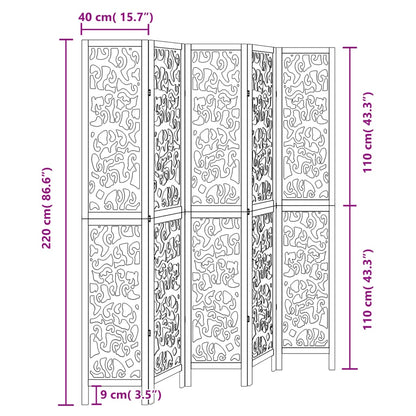 vidaXL Room Divider 5 Panels Black Solid Wood Paulownia