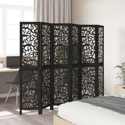 vidaXL Room Divider 6 Panels Black Solid Wood Paulownia