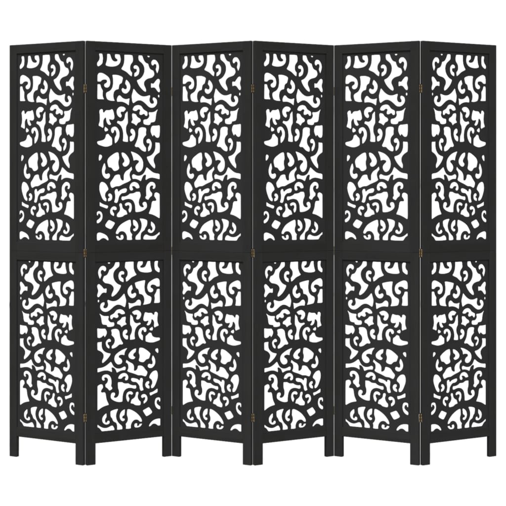 vidaXL Room Divider 6 Panels Black Solid Wood Paulownia