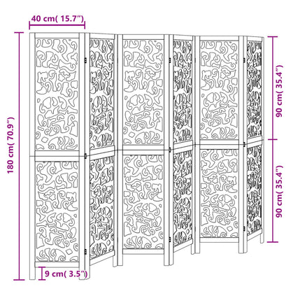 vidaXL Room Divider 6 Panels Black Solid Wood Paulownia