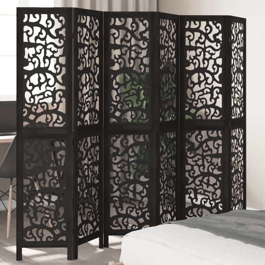 vidaXL Room Divider 6 Panels Black Solid Wood Paulownia