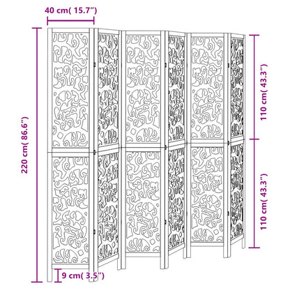 vidaXL Room Divider 6 Panels Black Solid Wood Paulownia