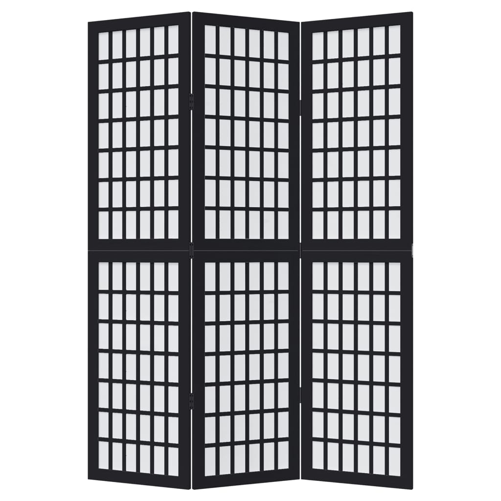 vidaXL Room Divider 3 Panels Black Solid Wood Paulownia