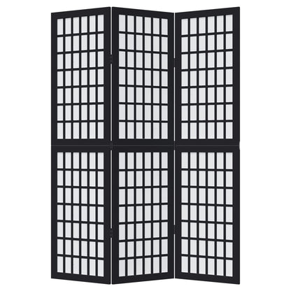 vidaXL Room Divider 3 Panels Black Solid Wood Paulownia