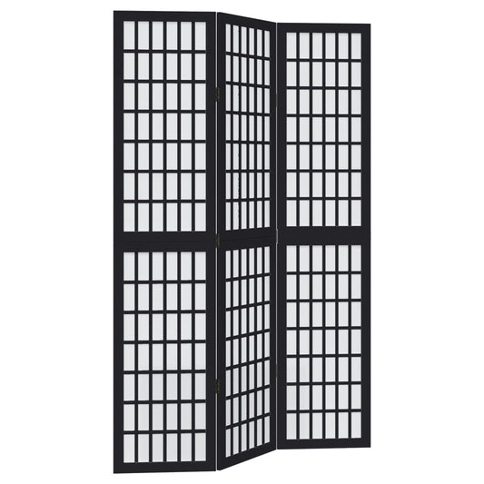 vidaXL Room Divider 3 Panels Black Solid Wood Paulownia