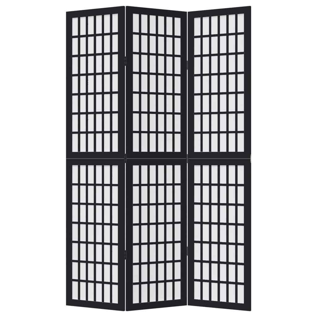 vidaXL Room Divider 3 Panels Black Solid Wood Paulownia