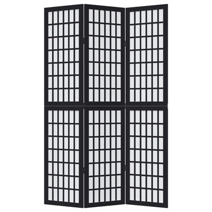 vidaXL Room Divider 3 Panels Black Solid Wood Paulownia