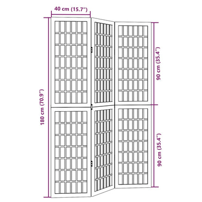 vidaXL Room Divider 3 Panels Black Solid Wood Paulownia