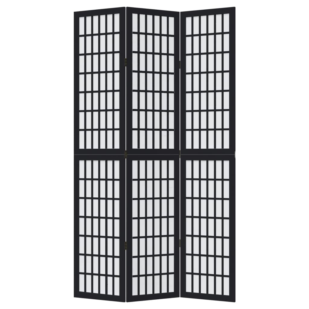 vidaXL Room Divider 3 Panels Black Solid Wood Paulownia