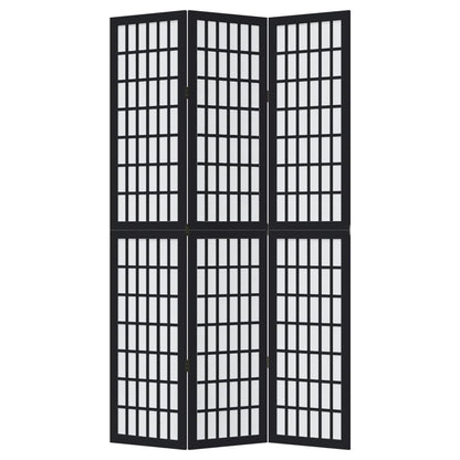 vidaXL Room Divider 3 Panels Black Solid Wood Paulownia