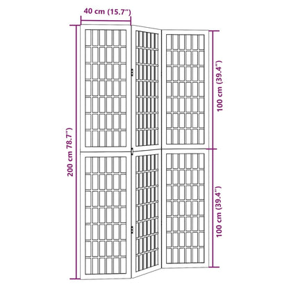 vidaXL Room Divider 3 Panels Black Solid Wood Paulownia