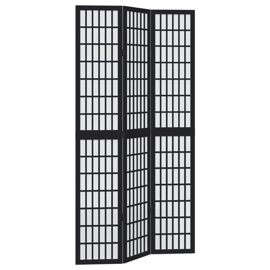 vidaXL Room Divider 3 Panels Black Solid Wood Paulownia