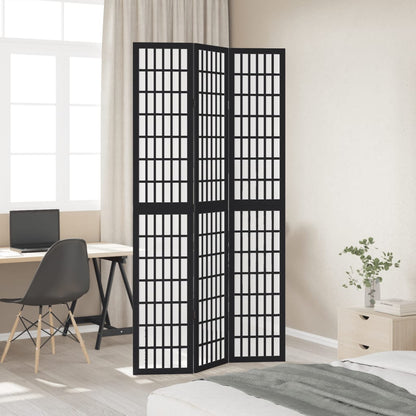 vidaXL Room Divider 3 Panels Black Solid Wood Paulownia