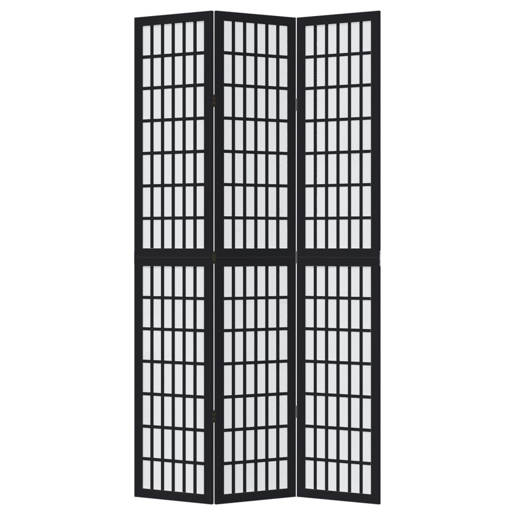 vidaXL Room Divider 3 Panels Black Solid Wood Paulownia