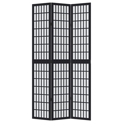 vidaXL Room Divider 3 Panels Black Solid Wood Paulownia