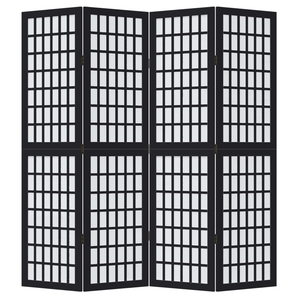 vidaXL Room Divider 4 Panels Black Solid Wood Paulownia