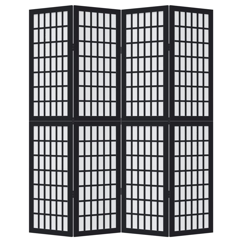 vidaXL Room Divider 4 Panels Black Solid Wood Paulownia