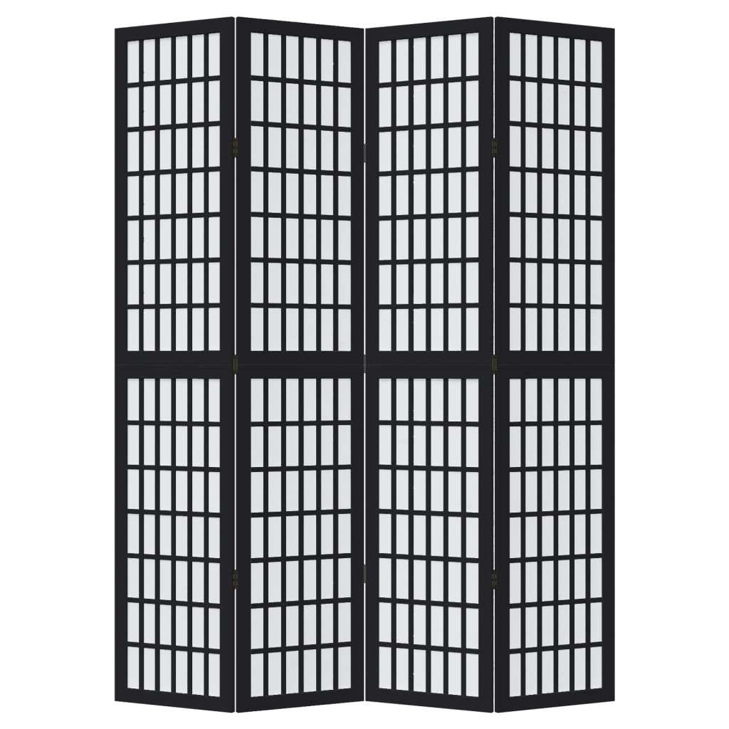 vidaXL Room Divider 4 Panels Black Solid Wood Paulownia