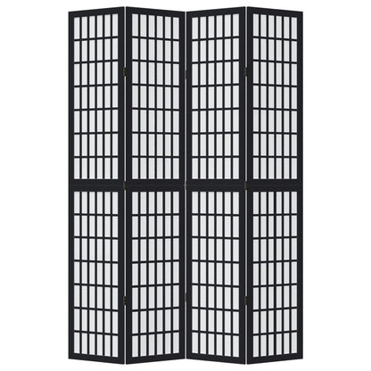 vidaXL Room Divider 4 Panels Black Solid Wood Paulownia