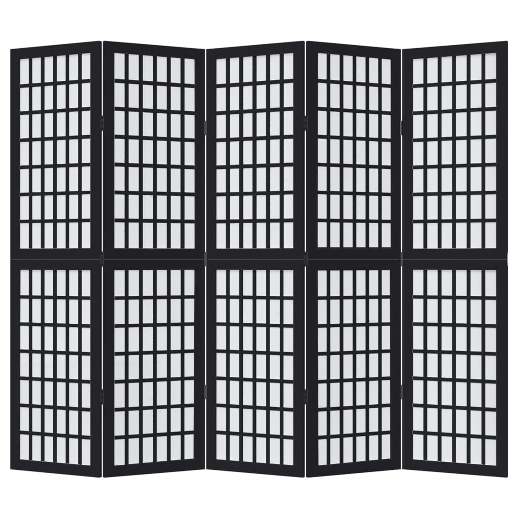 vidaXL Room Divider 5 Panels Black Solid Wood Paulownia