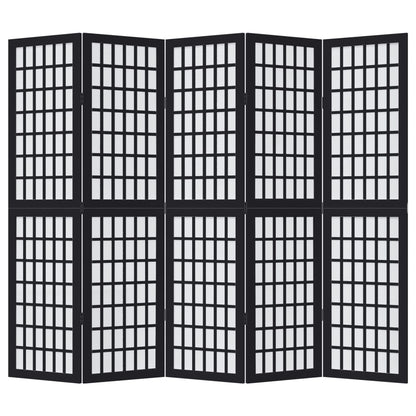 vidaXL Room Divider 5 Panels Black Solid Wood Paulownia