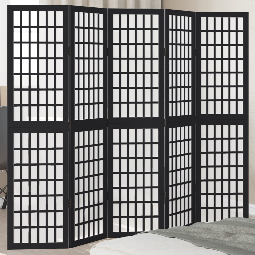 vidaXL Room Divider 5 Panels Black Solid Wood Paulownia