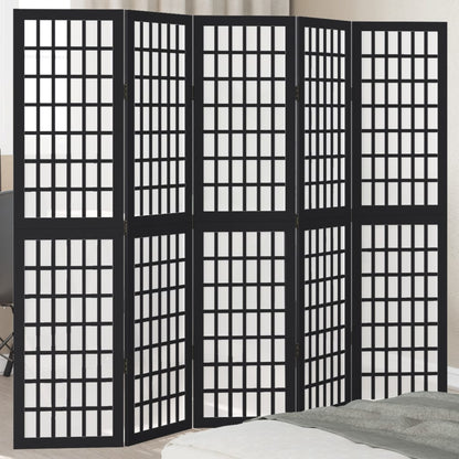 vidaXL Room Divider 5 Panels Black Solid Wood Paulownia