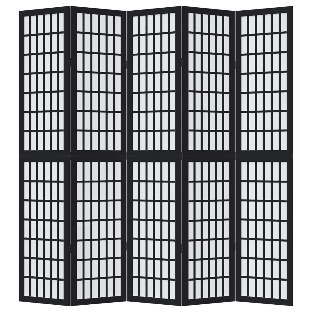 vidaXL Room Divider 5 Panels Black Solid Wood Paulownia