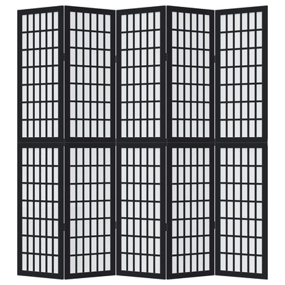 vidaXL Room Divider 5 Panels Black Solid Wood Paulownia