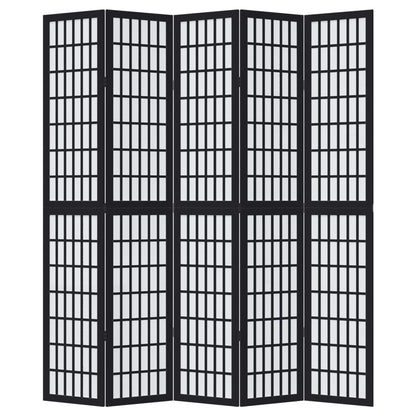 vidaXL Room Divider 5 Panels Black Solid Wood Paulownia