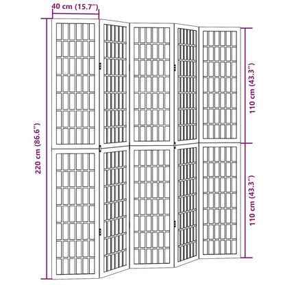 vidaXL Room Divider 5 Panels Black Solid Wood Paulownia