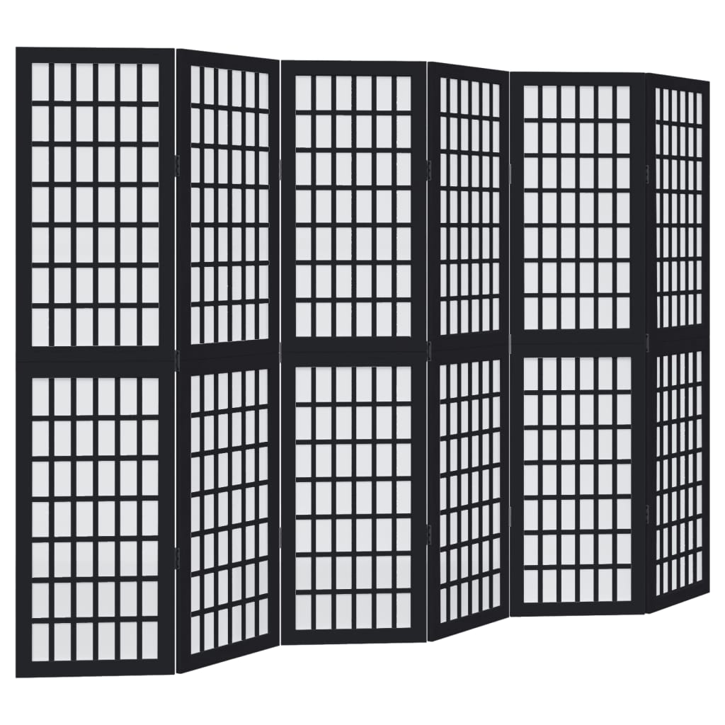 vidaXL Room Divider 6 Panels Black Solid Wood Paulownia