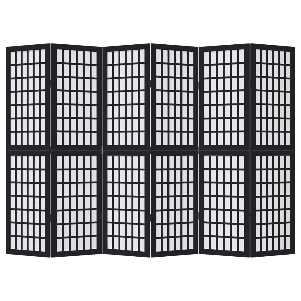 vidaXL Room Divider 6 Panels Black Solid Wood Paulownia