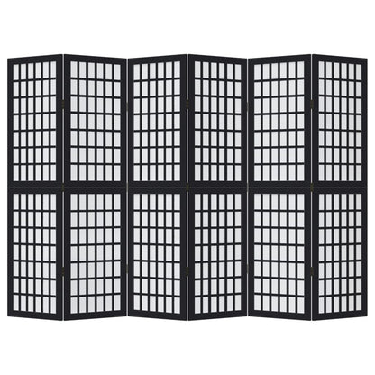 vidaXL Room Divider 6 Panels Black Solid Wood Paulownia