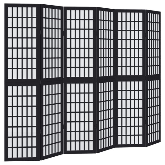 vidaXL Room Divider 6 Panels Black Solid Wood Paulownia