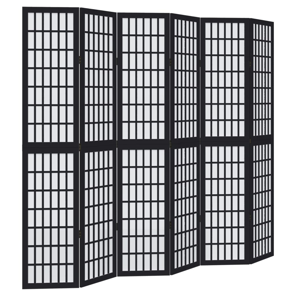 vidaXL Room Divider 6 Panels Black Solid Wood Paulownia