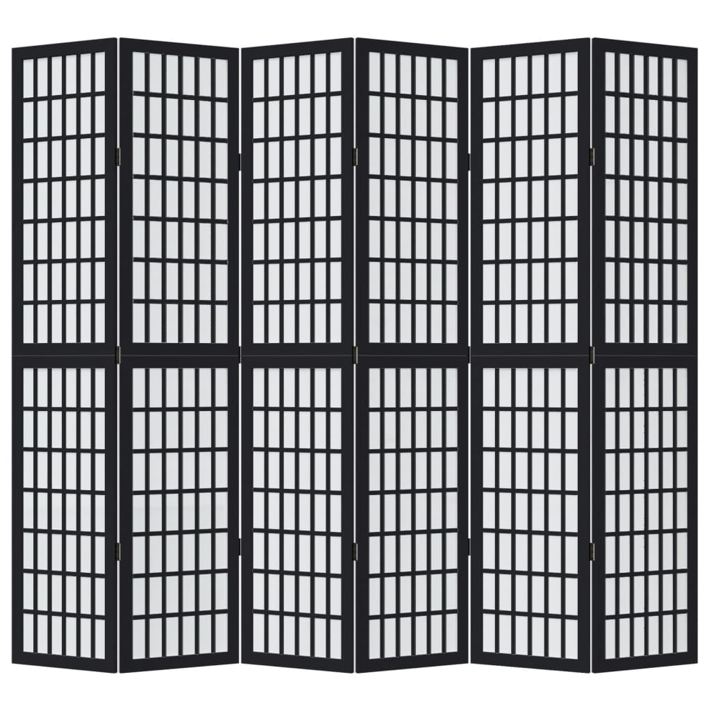 vidaXL Room Divider 6 Panels Black Solid Wood Paulownia