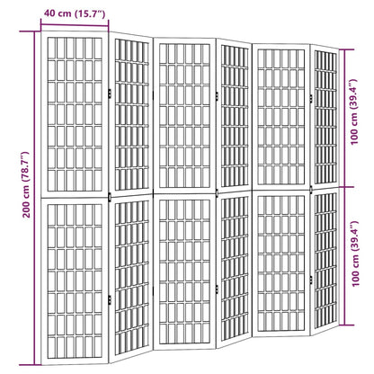 vidaXL Room Divider 6 Panels Black Solid Wood Paulownia