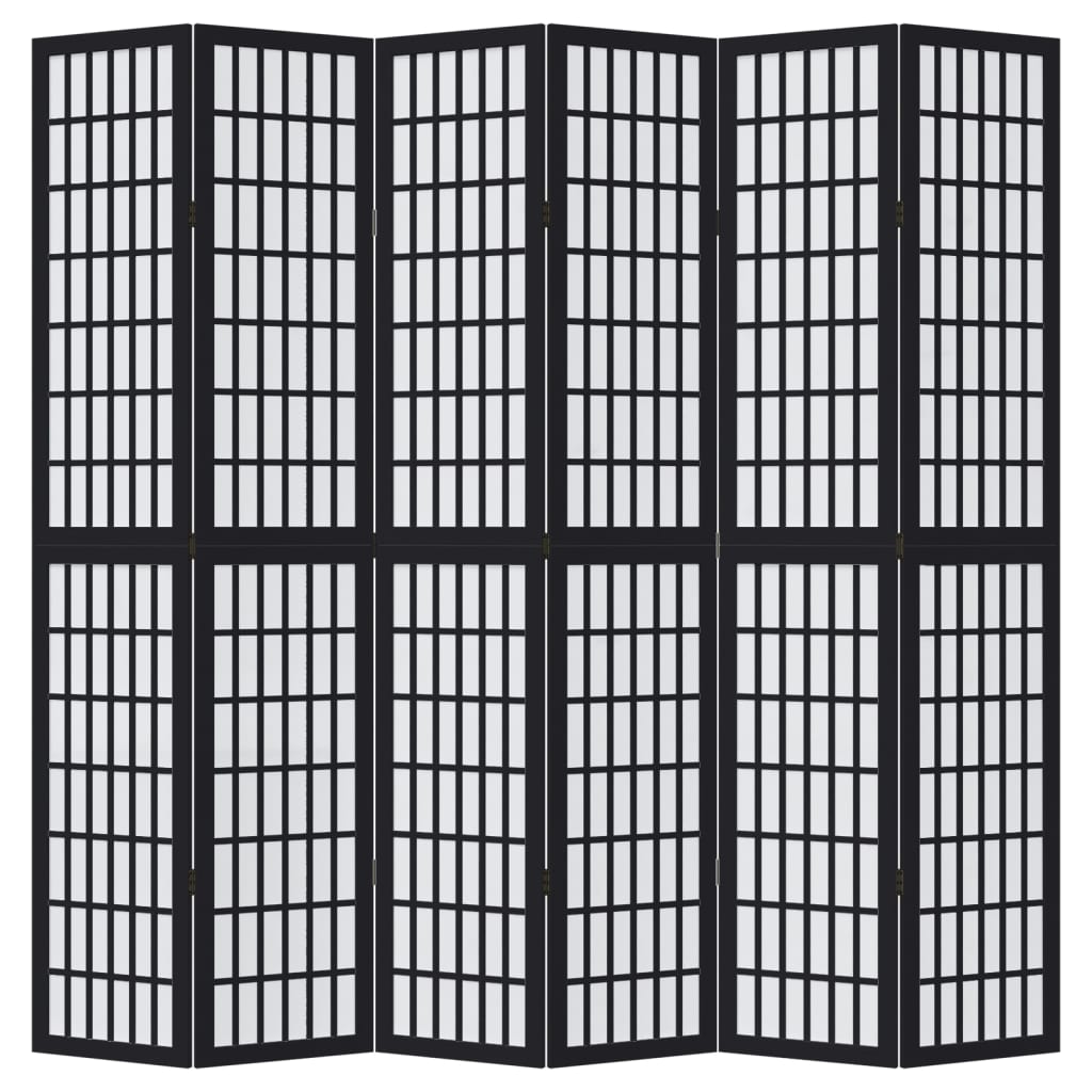 vidaXL Room Divider 6 Panels Black Solid Wood Paulownia