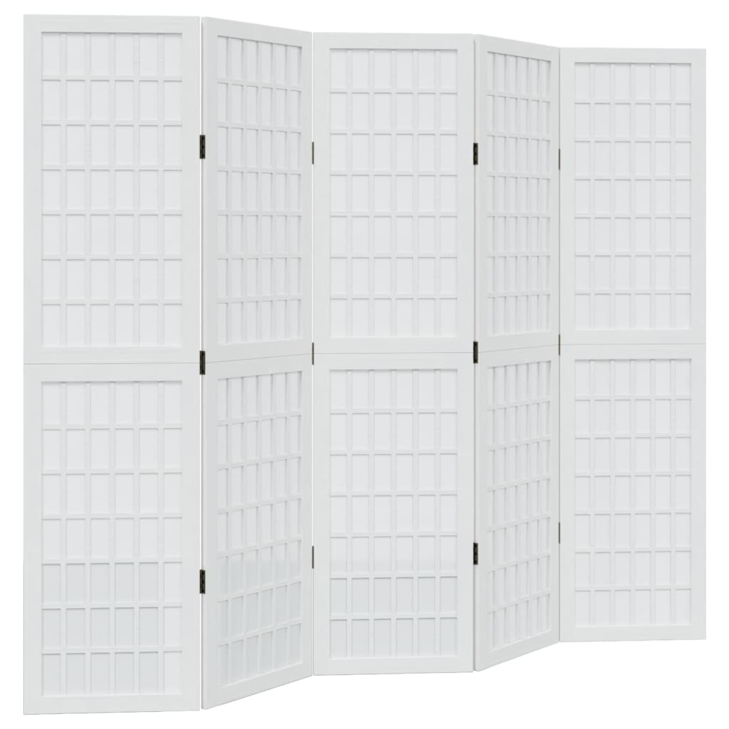 vidaXL Room Divider 5 Panels White Solid Wood Paulownia