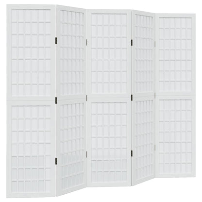 vidaXL Room Divider 5 Panels White Solid Wood Paulownia