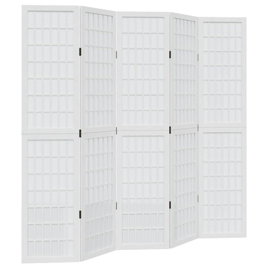 vidaXL Room Divider 5 Panels White Solid Wood Paulownia